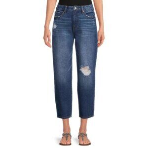 Time and Tru Women's Barrel Jeans Disressed Ripped High Rise Blue Size 10